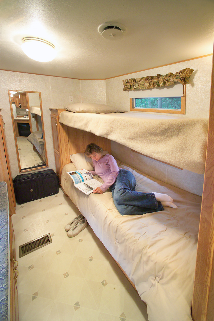 Second bedroom has either 2 sets of twin size or 1 set of full size bunk beds