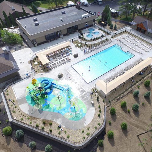 A above view of our east building, Cascade Cove, zero entry pool and spa