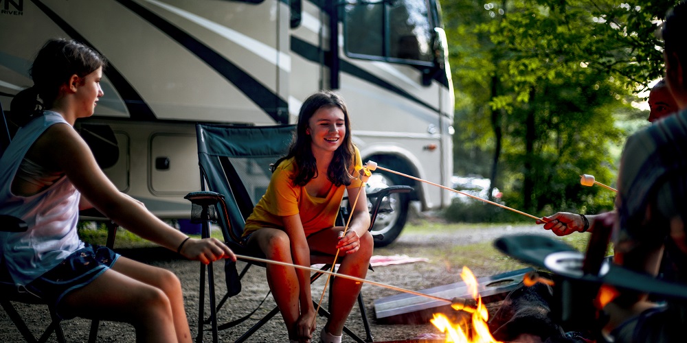 Family roasting marshmallows