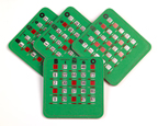 4 green bingo cards with red sliders