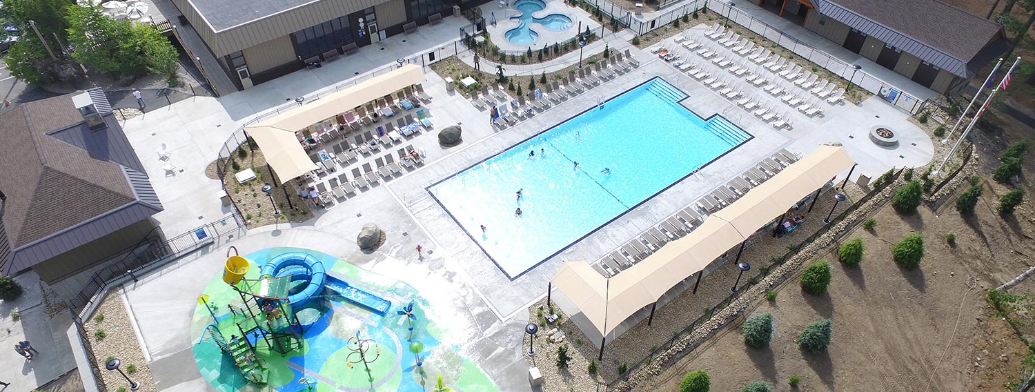 Aerial shot of water park and pool