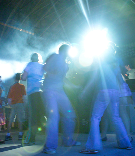 DJ Dance & light Show in our bingo pavilion, numerous guests dancing under the disco lights