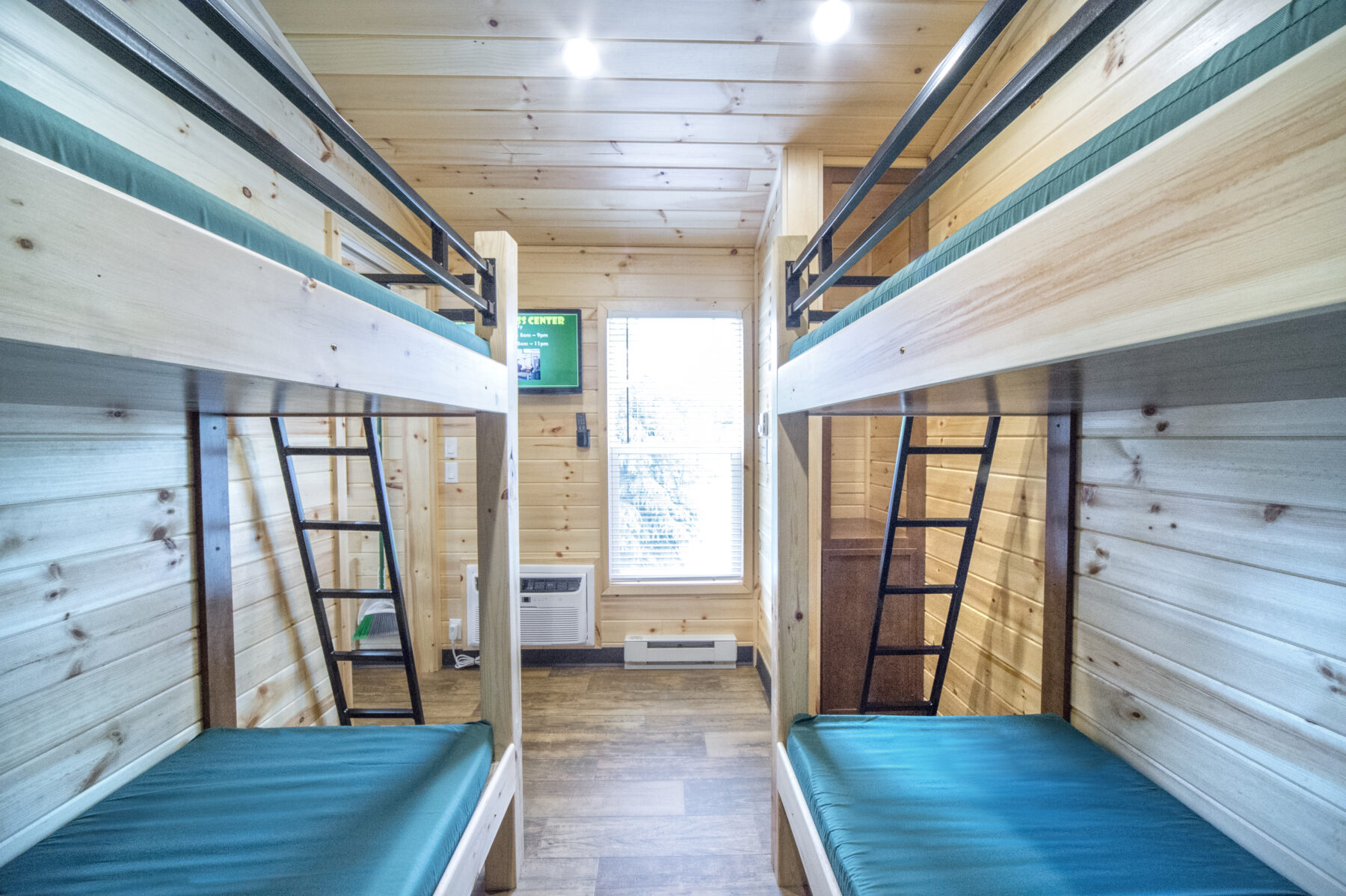 Bunk beds in the second bedroom in our new cabins
